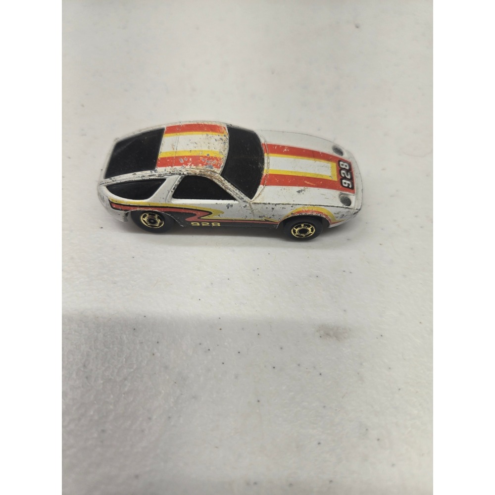 Hot Wheels 1982 Porsche 928 Vintage Diecast White Red Yellow Stripes Hong Kong